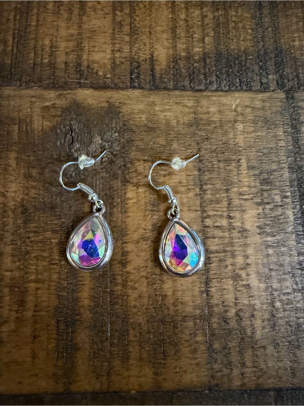 Iridescent Teardrop Dangle Earrings - Silver